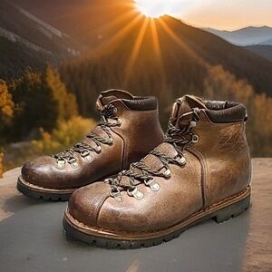 Vtg Raichle‎ Made in Switzerland Leather Mountaineering Hiking Boots Mens Sz 8.5